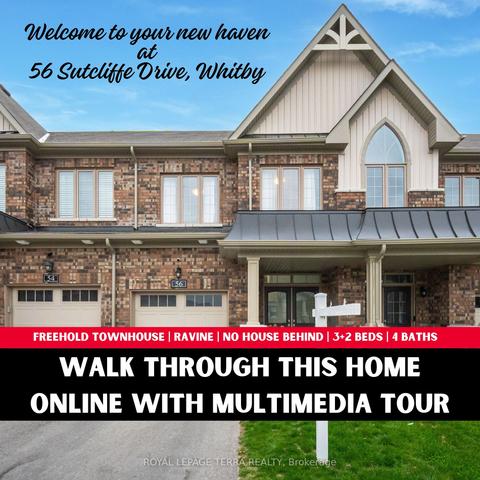 56 Sutcliffe Dr, House attached with 3 bedrooms, 4 bathrooms and 2 parking in Whitby ON | Card Image