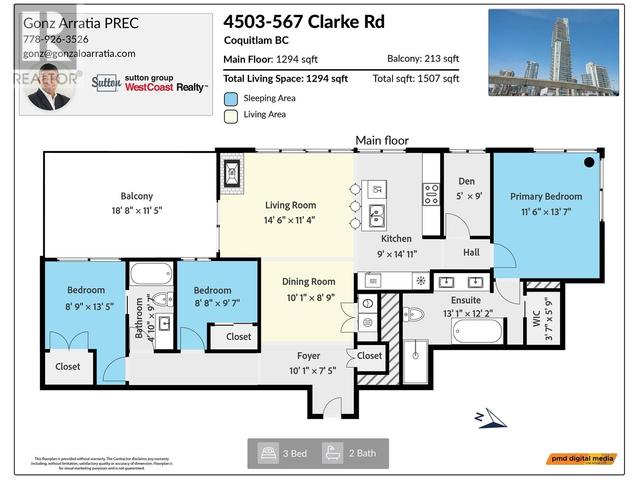4503 - 567 Clarke Road, Condo with 3 bedrooms, 2 bathrooms and 2 parking in Coquitlam BC | Image 3
