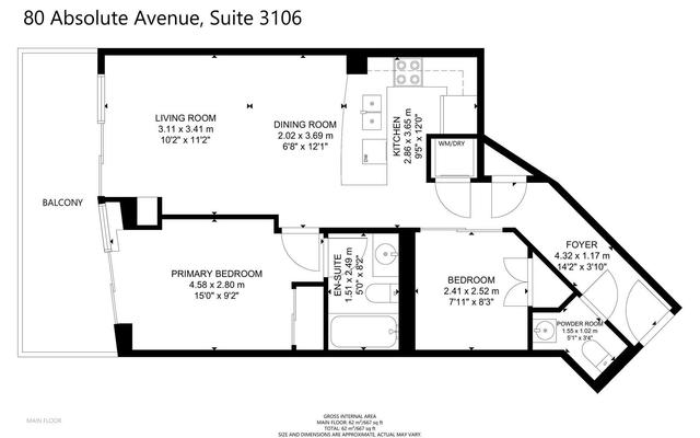 3106 - 80 Absolute Ave, Condo with 1 bedrooms, 2 bathrooms and 1 parking in Mississauga ON | Image 7