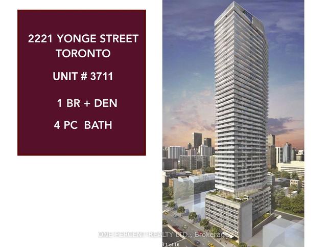 3711 - 2221 Yonge St, Condo with 1 bedrooms, 1 bathrooms and 0 parking in Toronto ON | Image 1