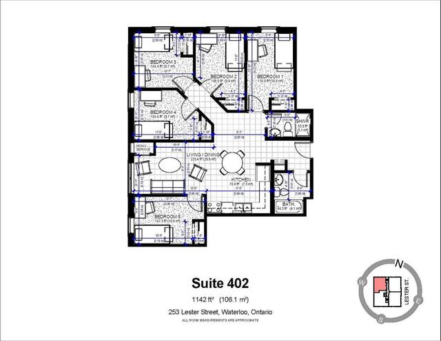 402 - 253 Lester St, Condo with 5 bedrooms, 2 bathrooms and 0 parking in Waterloo ON | Image 2