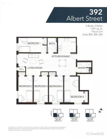 404 - 392 Albert St, Condo with 5 bedrooms, 2 bathrooms and 1 parking in Waterloo ON | Image 2