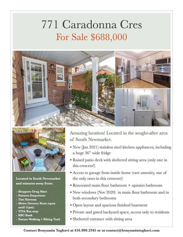 771 Caradonna Cres, Townhouse with 3 bedrooms, 3 bathrooms and 2 parking in Newmarket ON | Image 22
