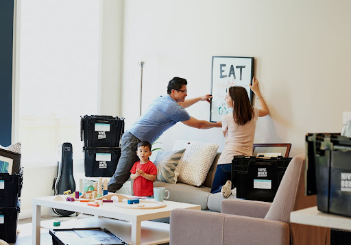 family moving into their new home.