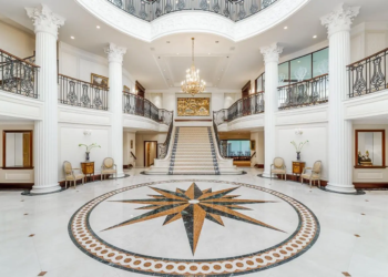 The foyer of a large palace-like home