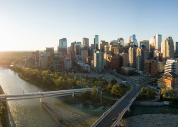 Calgary skyline showing major highways