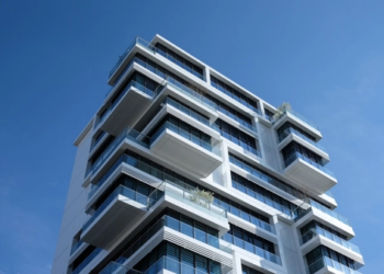 The upper floors of a condo building.