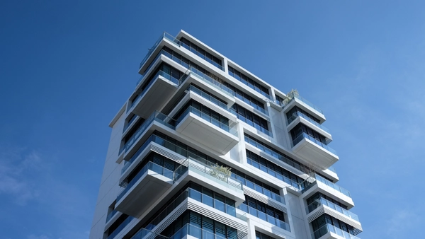 The upper floors of a condo building.