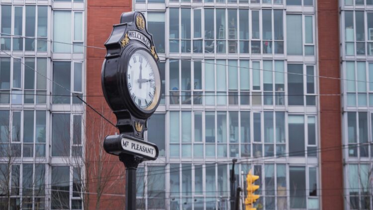 Clock in the Mt. Pleasant neighbourhood of Vancouver