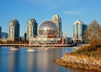 A view of the Science World building in Vancouver.