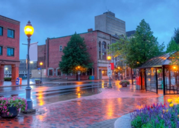 A street in Moncton in the rain.