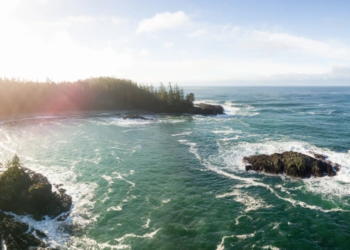 A panoramic seascape view on Vancouver Island.