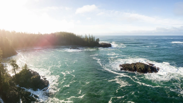 A panoramic seascape view on Vancouver Island.