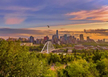 Skyline of Edmonton at sunset