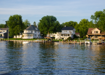 Summer home on a lake shore.