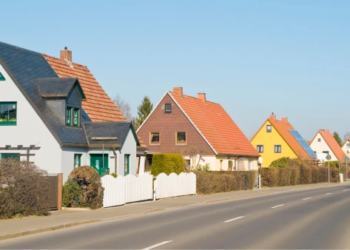 A row of colorful homes