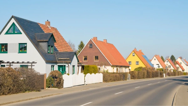 A row of colorful homes