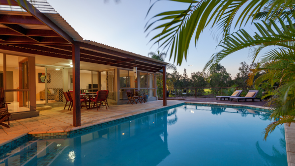 An outdoor swimming pool.