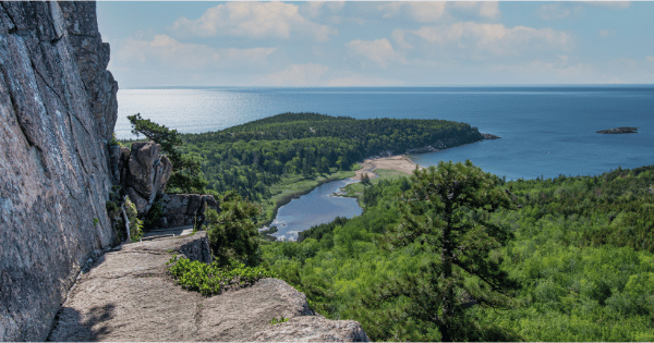 Beautiful hike in Maine on the east coast with ocean views