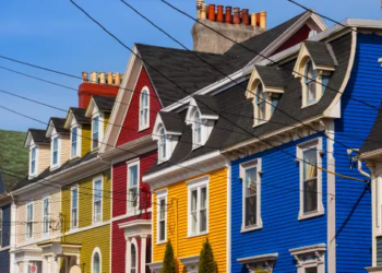 A row of colourful houses in St. John's, Newfoundland