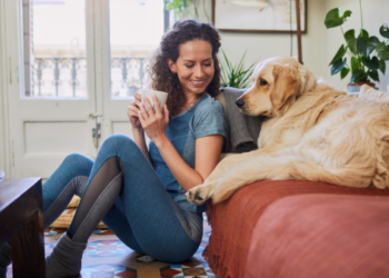 A woman and a dog.