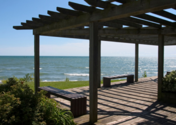 Lake Ontario viewed from a park terrace in Oshawa.