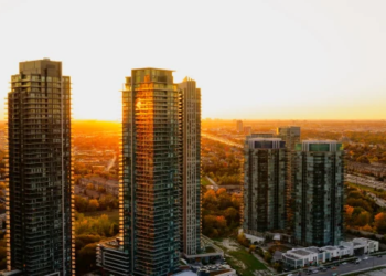 Skyline of highrise apartment buildings