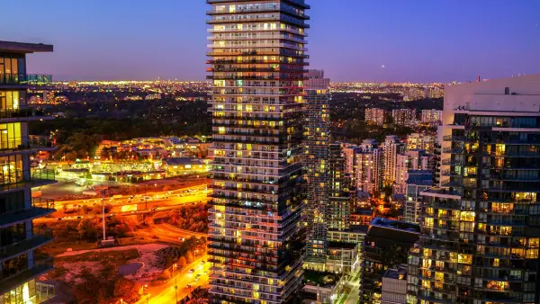 Night view of condo buildings in Toronto