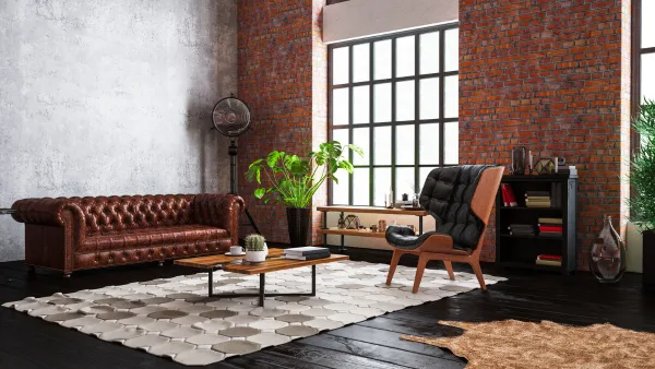 An industrial loft living room