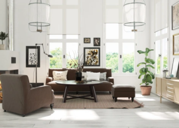 A modern, luxurious living room