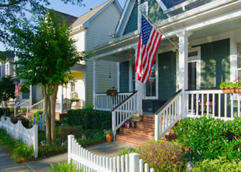 A home with an American flag.