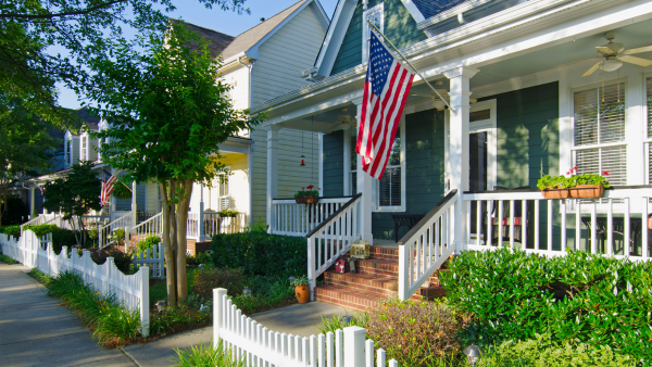 A home with an American flag.