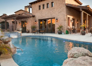 Backyard with a pool.