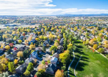 Sky view of a large neighbourhood in North America