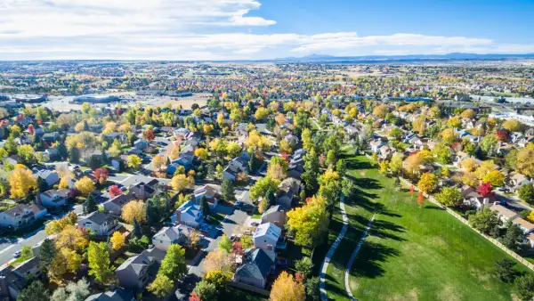 Sky view of a large neighbourhood in North America