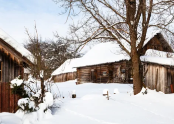 A snowy cottage.