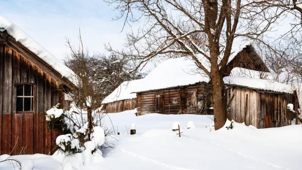 A snowy cottage.