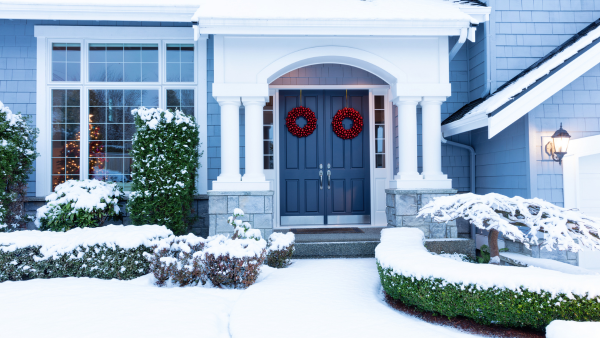 A home covered in snow.