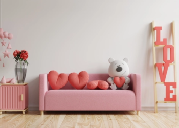 A couch with love hearts.