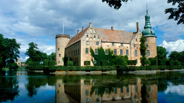 Castle surrounded by a moat.