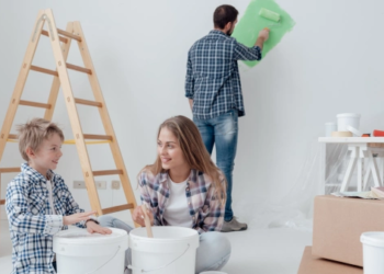 Family doing home improvement.