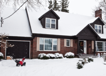 A home covered in snow.