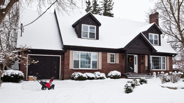 A home covered in snow.