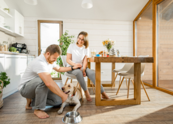 A couple with their dog.