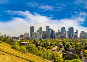 A view of the Calgary city skyline in the sun