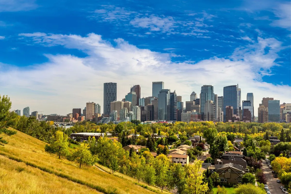 A view of the Calgary city skyline in the sun