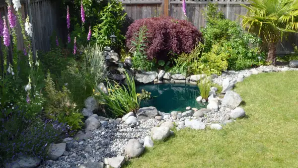 A backyard water fountain.
