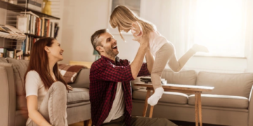 A family playing in a home