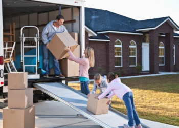 A family moving boxes.