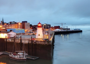 An aerial photo of New Brunswick pier